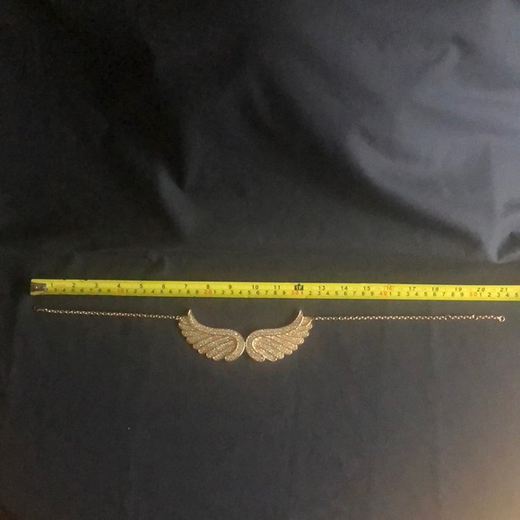 Angel Wings Gold Tone White Crystal Hinged Statement Necklace - Picture 6 of 7
